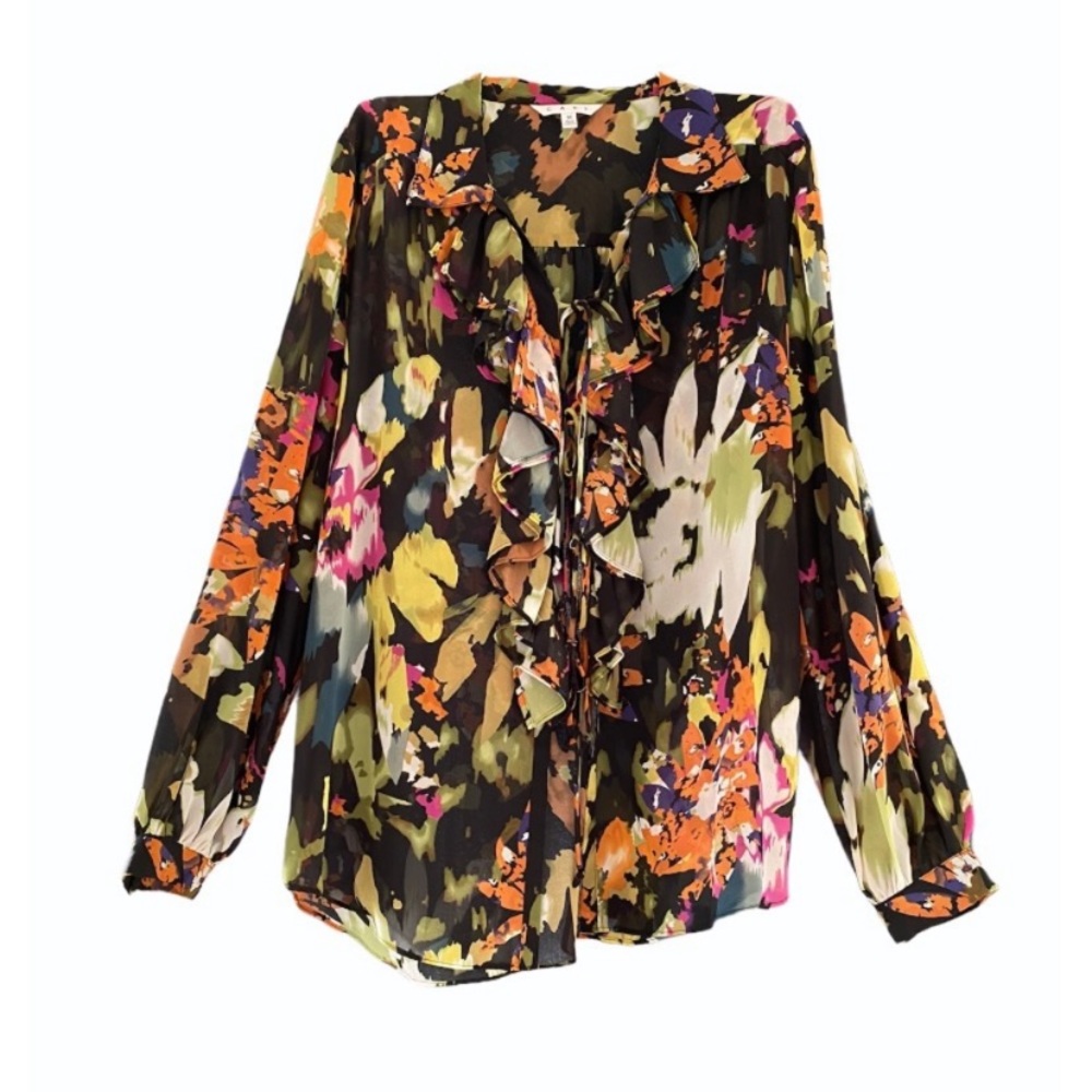 FINAL SALE! Cabi Cascading Ruffle Tie Tunic Blouse